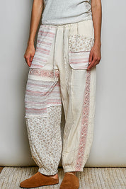 POL Natural And Pink Floral Gauze Joggers