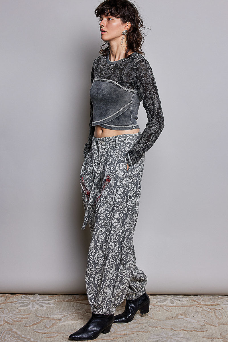 POL Black Multi Paisley Joggers