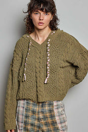 POL Moss Khaki Cable Knit Sweater