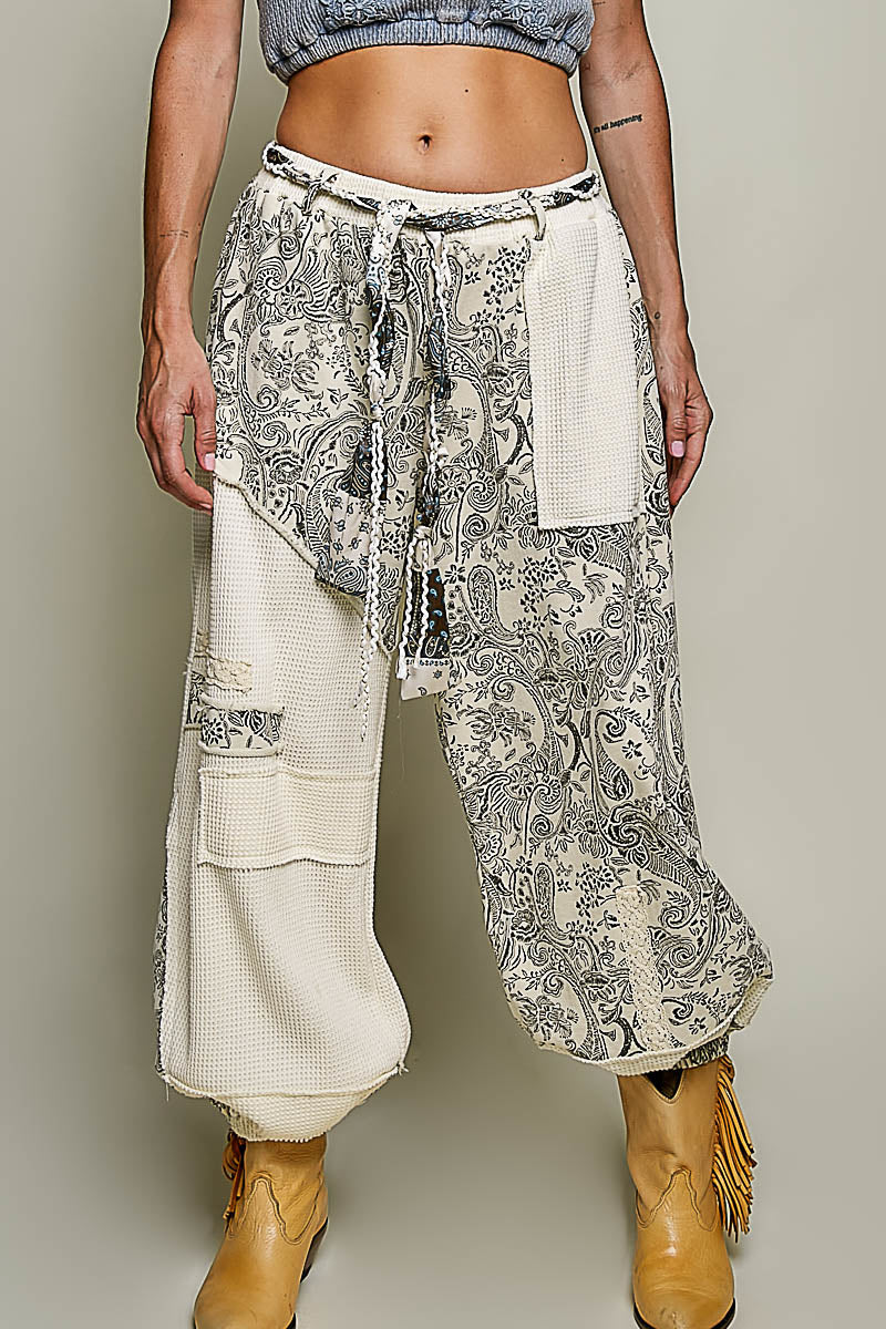 POL  Cream And Multi Paisley Wide Leg Joggers