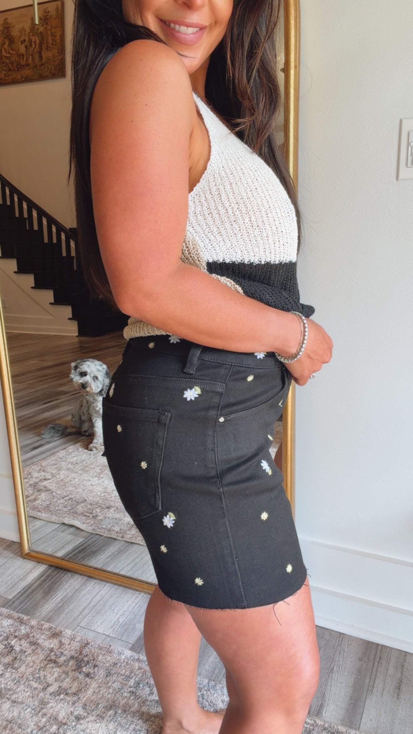 Black and Yellow Floral  Denim Shorts
