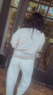 Stich and Co Chic Taupe and White Stripe Knit Luxe Sweater