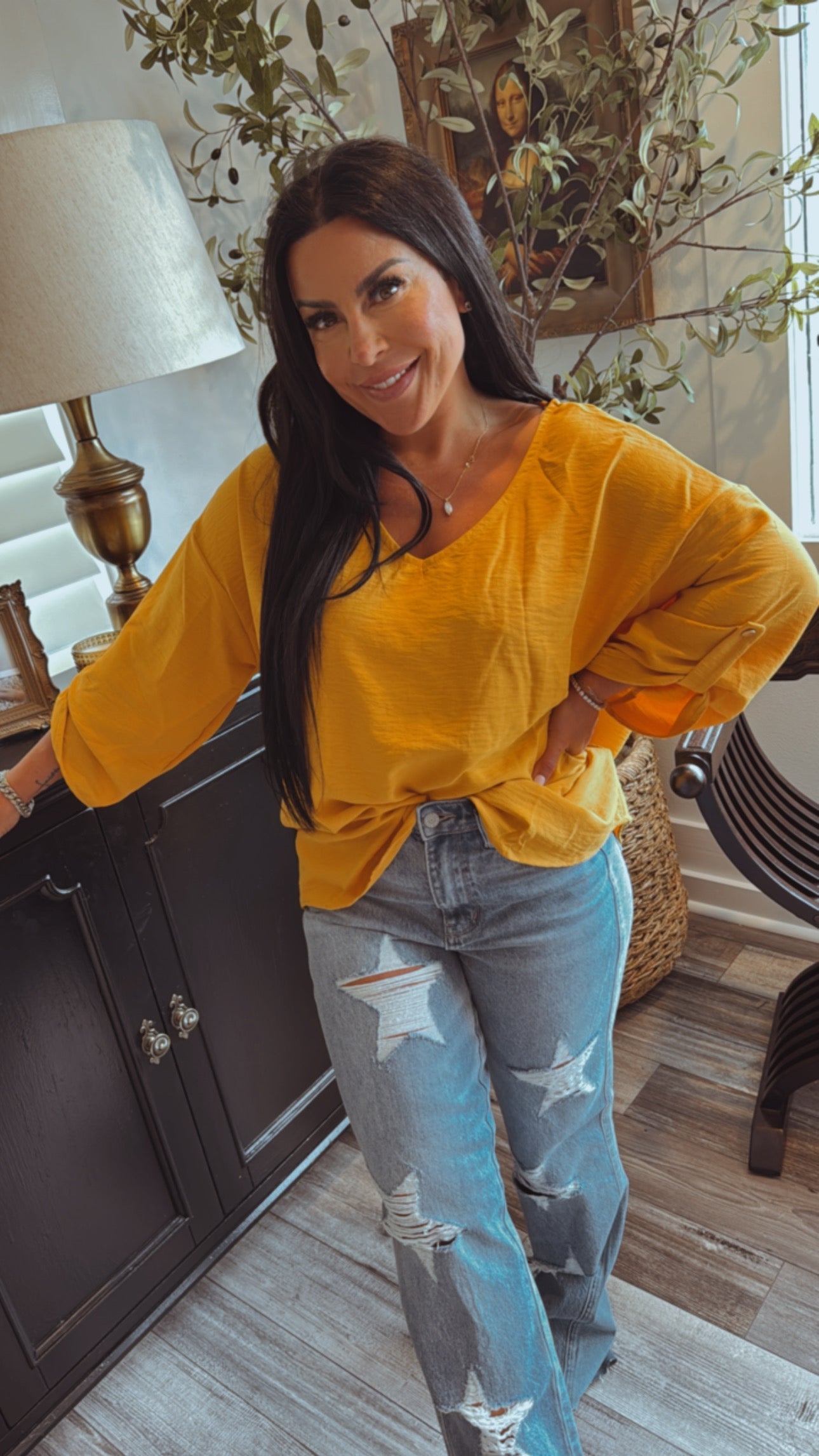 Judy Blue Medium Wash High Waist Distressed Star Straight Leg Jeans