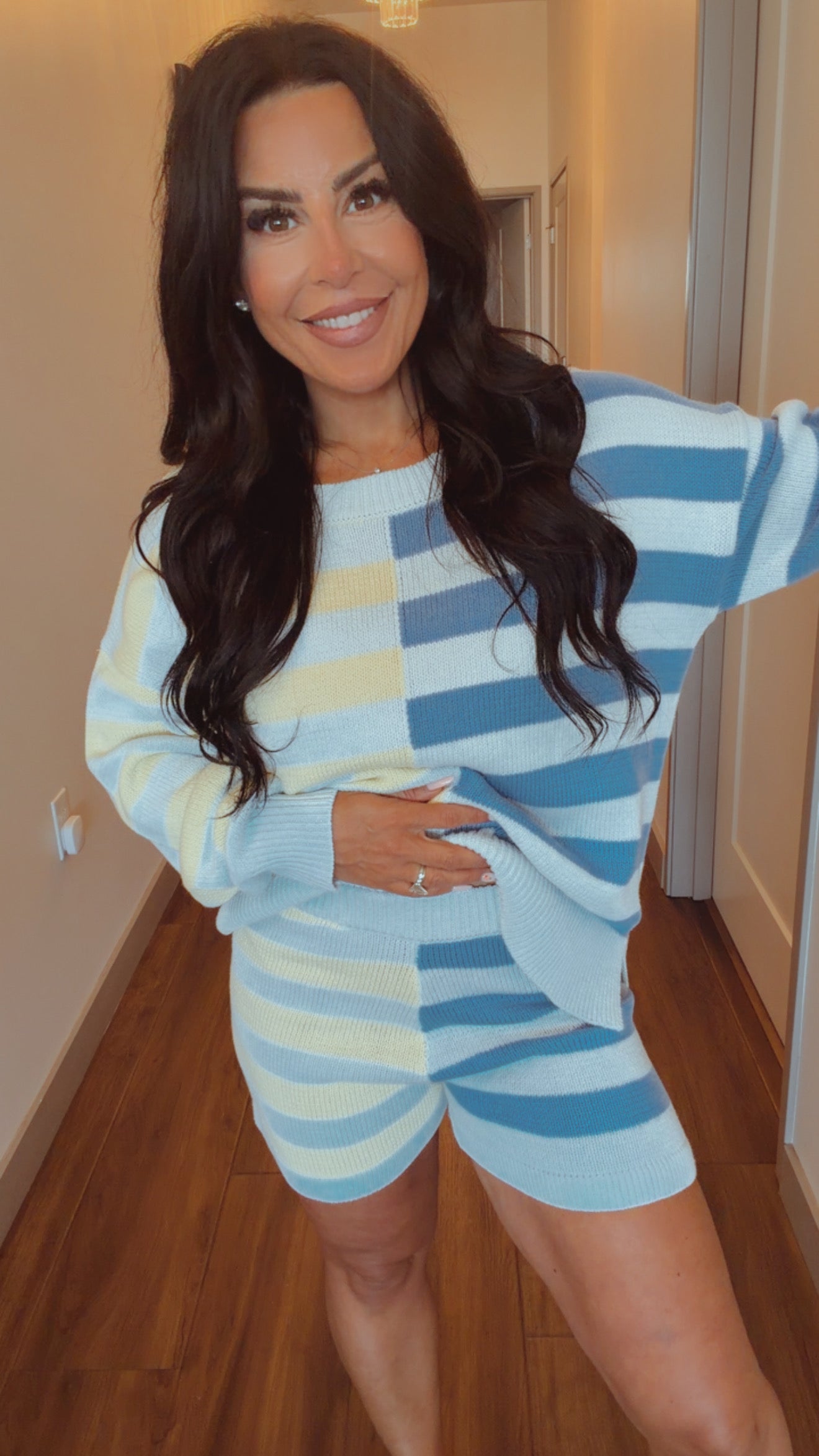 Cozy Co Blue and Yellow Knit Shorts