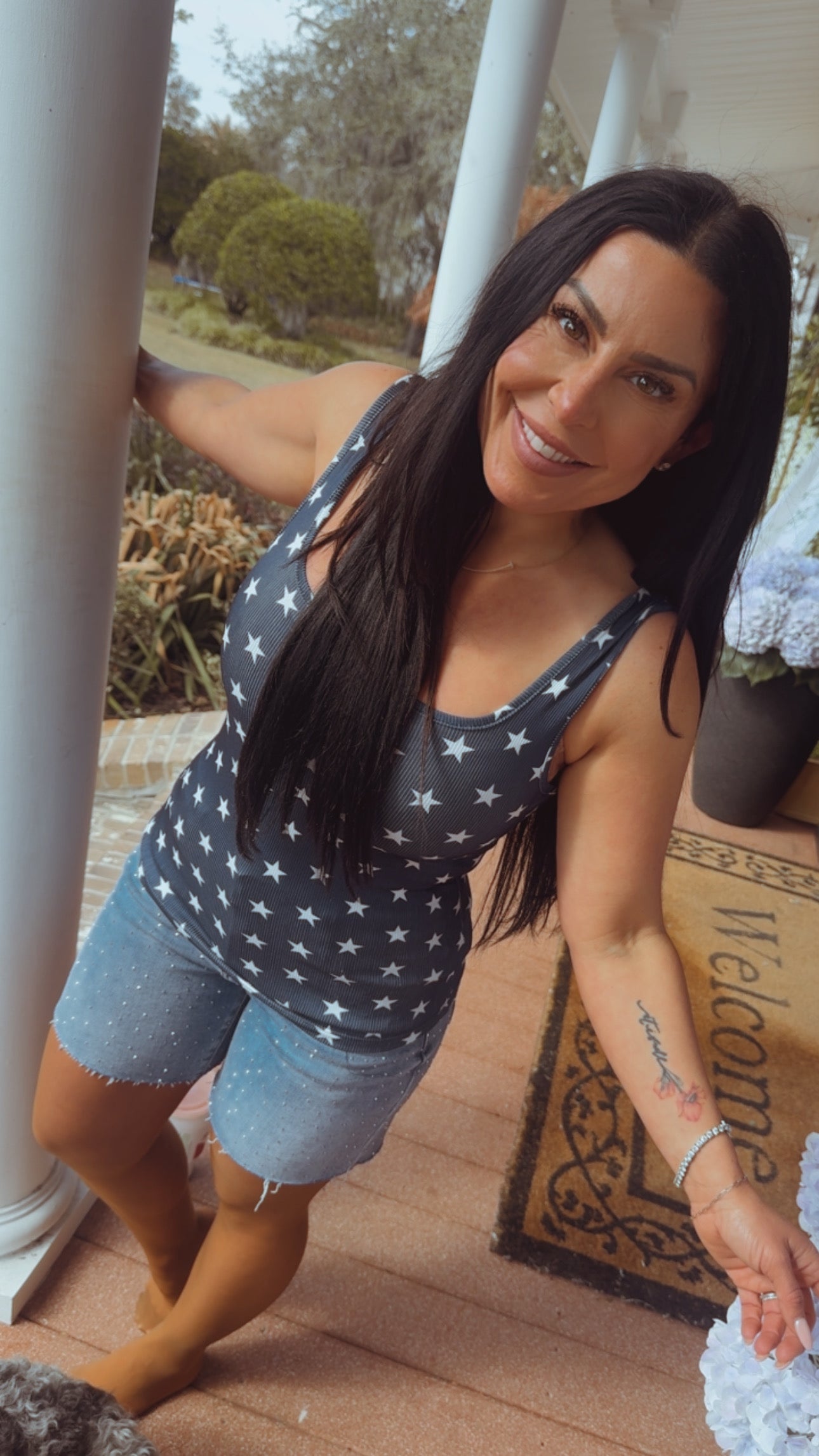 Ultra Soft Ribbed Blue and white Star Tank
