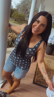 Ultra Soft Ribbed Blue and white Star Tank