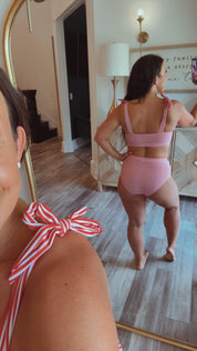 Red And White Striped High Waist Bikini
