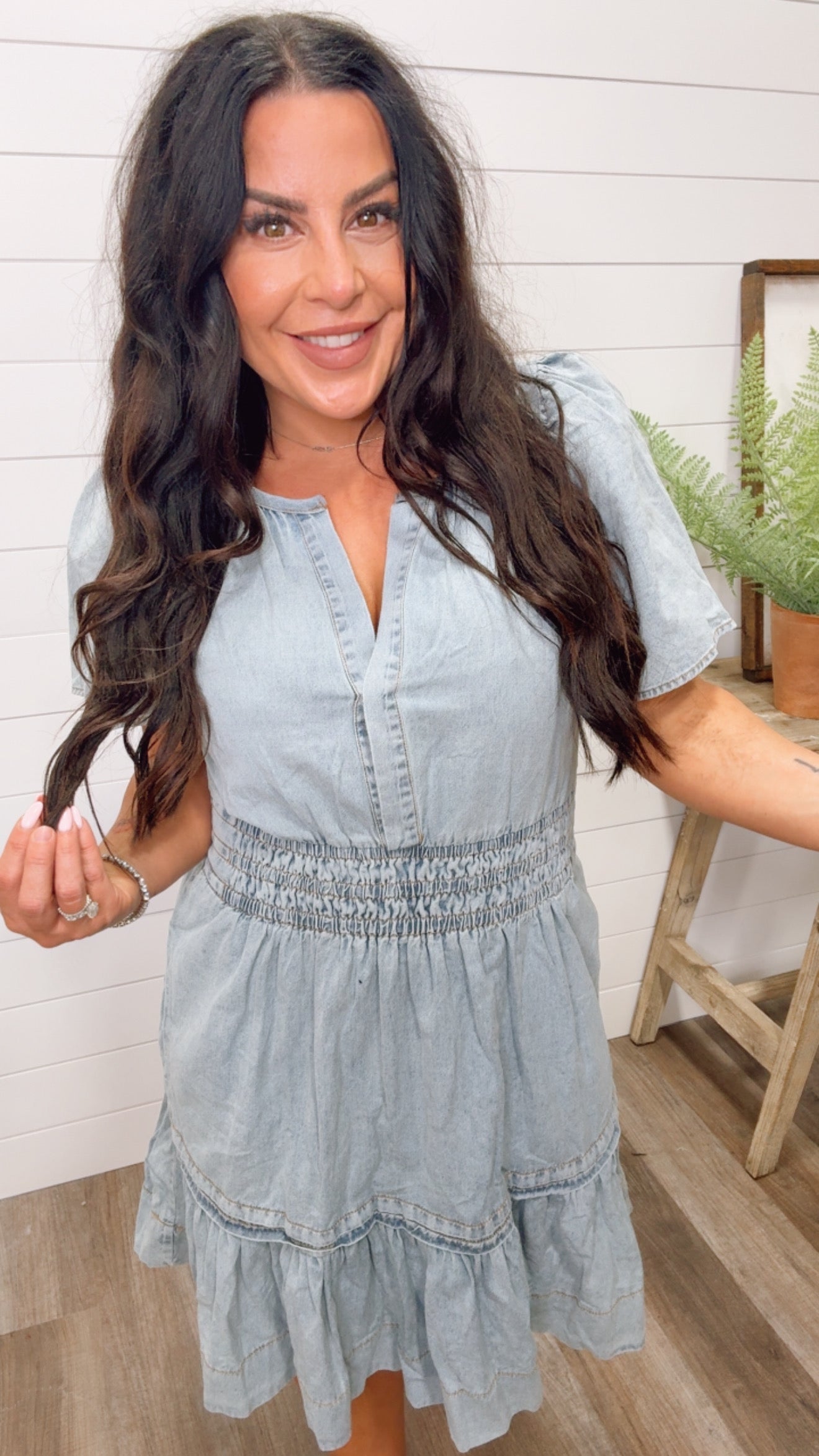 Chic Low V-Cut Denim Dress