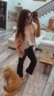 Pink And White Stripe Lightweight Loose Fit Sweater