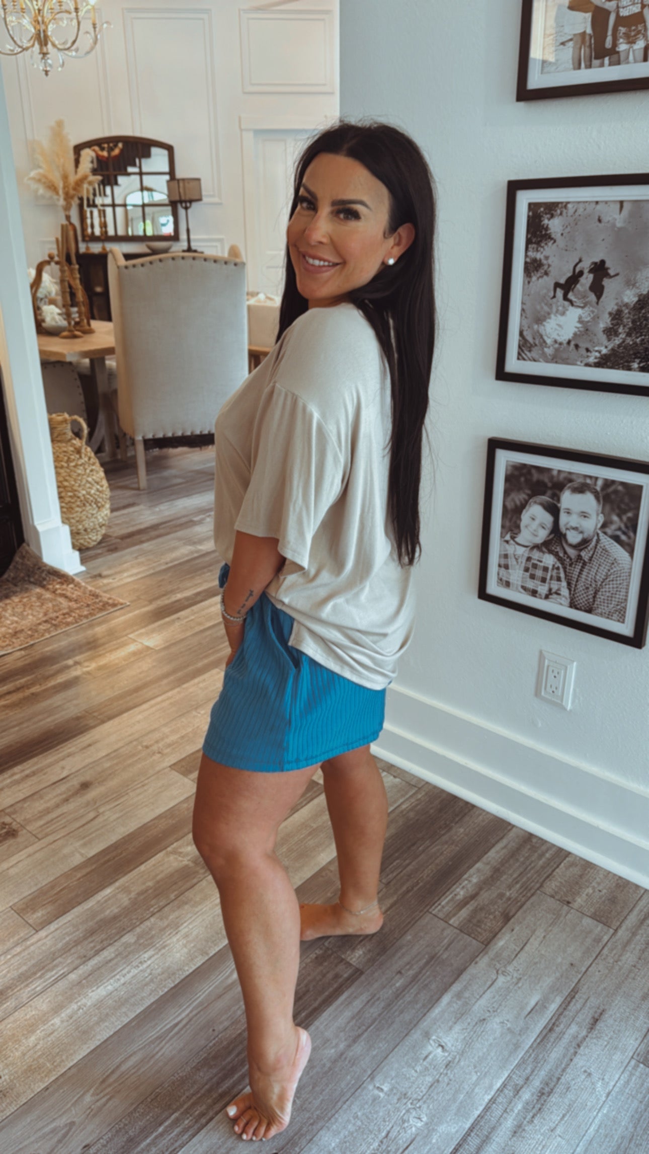 Soft Lightweight Blue Ribbed Shorts