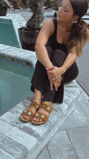 Corky Toodles Black and And Oranges Two Strap Sandals