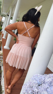 Sassy Pink Twirl Athletic Dress With Shorts and pocket