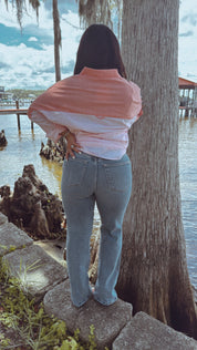 Lightweight Coral and White Striped Button Up Top - DEAL OF THE DAY