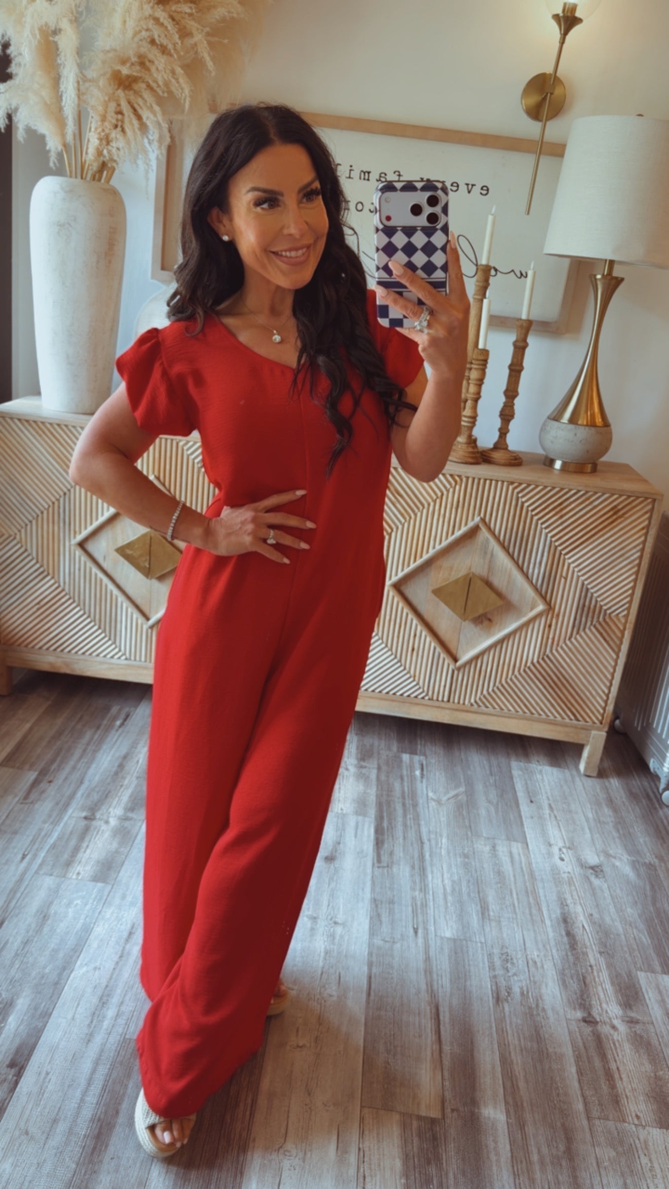 Chic Red Keyhole Jumpsuit