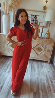 Chic Red Keyhole Jumpsuit