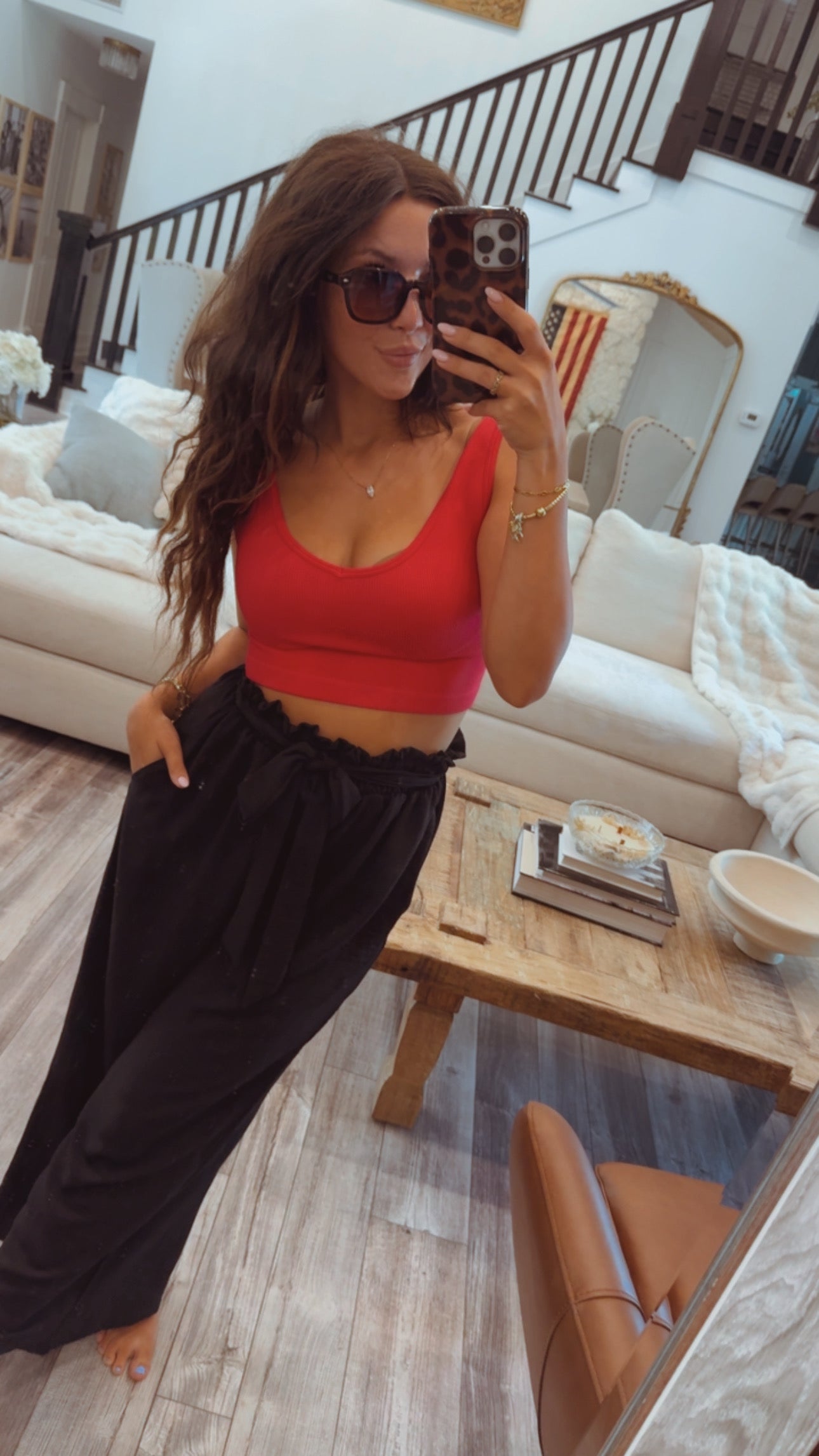 Yelete Fuschia Ribbed Deep Scoop Cropped Tank Top w/ Reversible Neckline