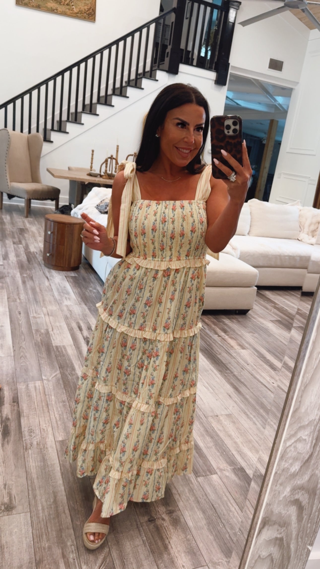 Yellow and Pink Floral Stripe Maxi Dress