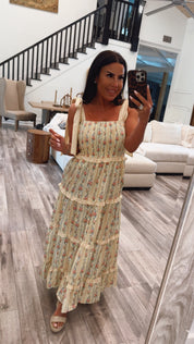 Yellow and Pink Floral Stripe Maxi Dress