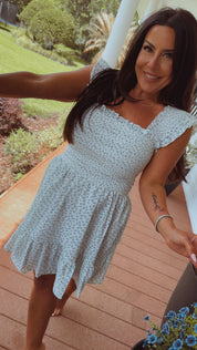 White and Blue Floral Dress  Stich&Co