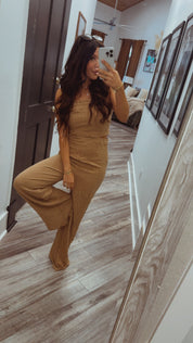 Chic Brown and  White Stripe Cutout Jumpsuit