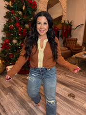 Brown and Cream Button Knit Cardi