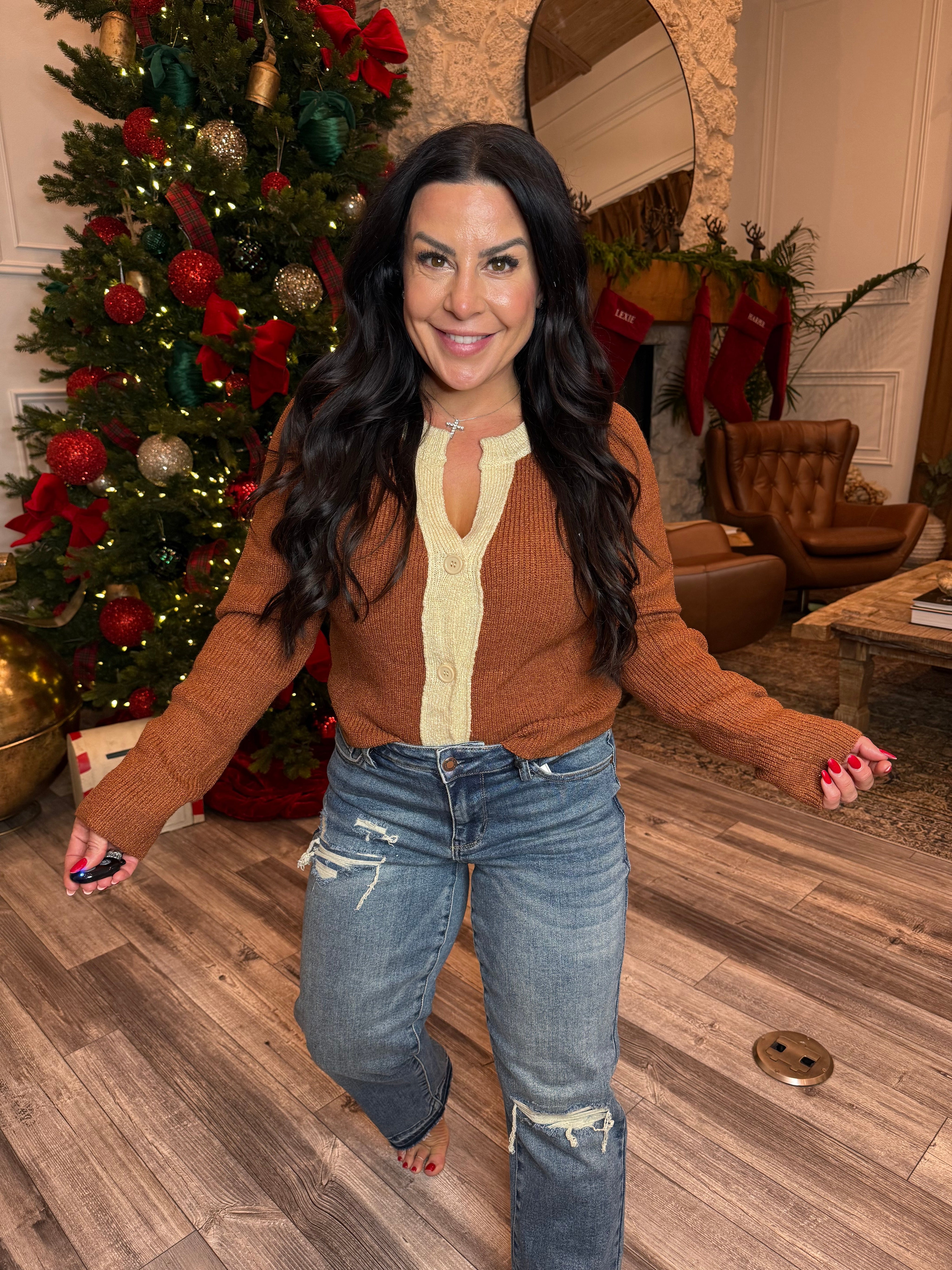 Brown and Cream Button Knit Cardi