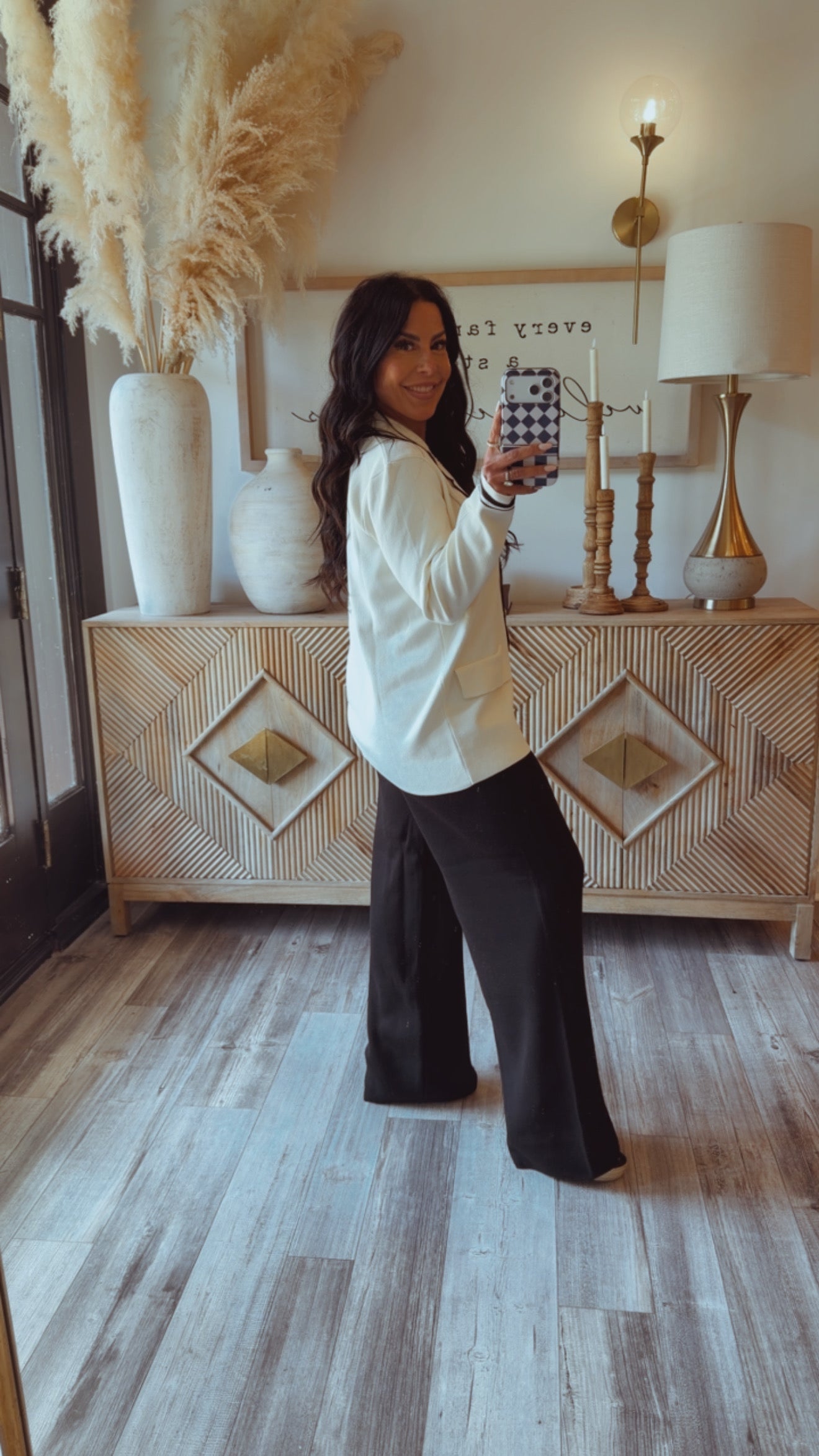 White and Black Trim Diva Gold Button Cardi