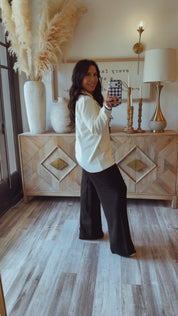 White and Black Trim Diva Gold Button Cardi