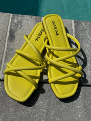 Yellow Faux Snake Skin Strap Sandals