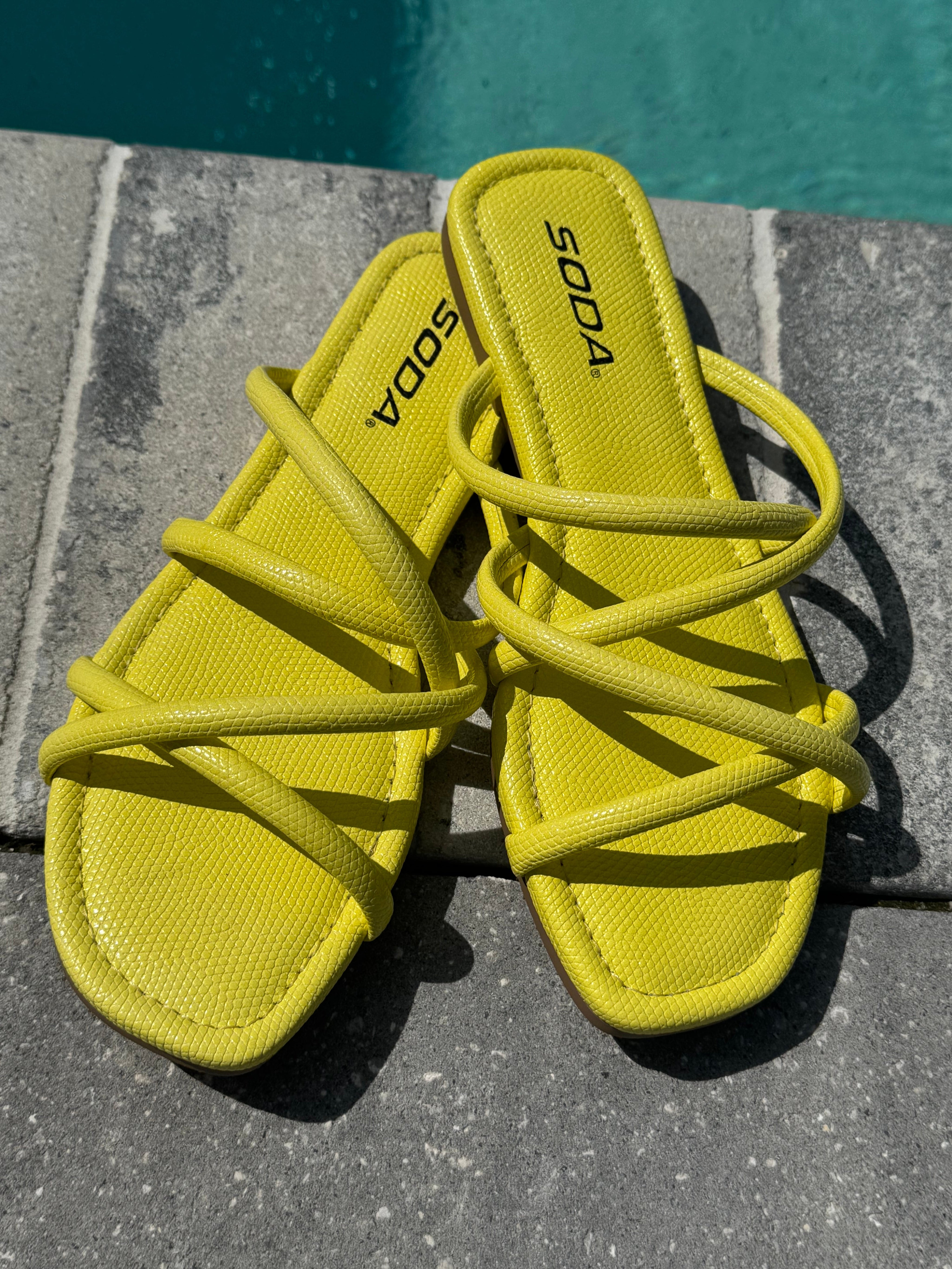 Yellow Faux Snake Skin Strap Sandals