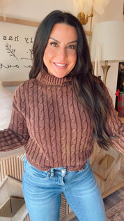 Chic Brown Cable Knit Cozy Co Turtle Neck Sweater