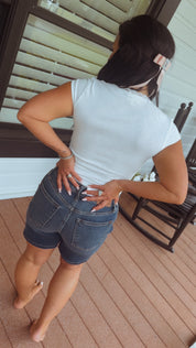 Judy Blue Dark Wash Mid Length Dad Shorts