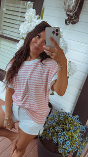 Blush And White Chic Striped Boxy Top
