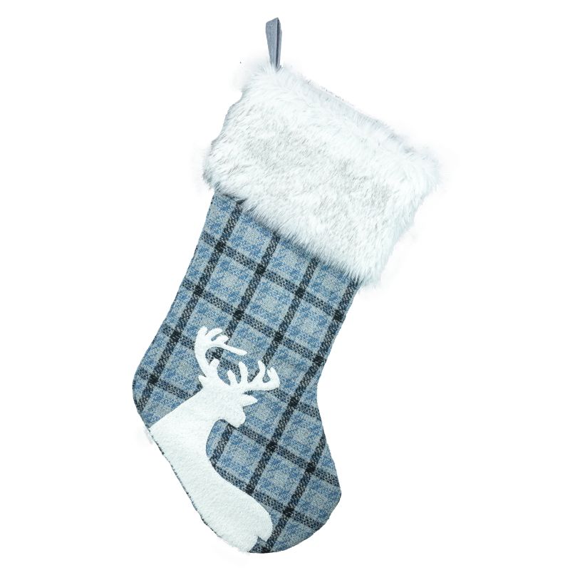 Blue Plaid Reindeer Stocking