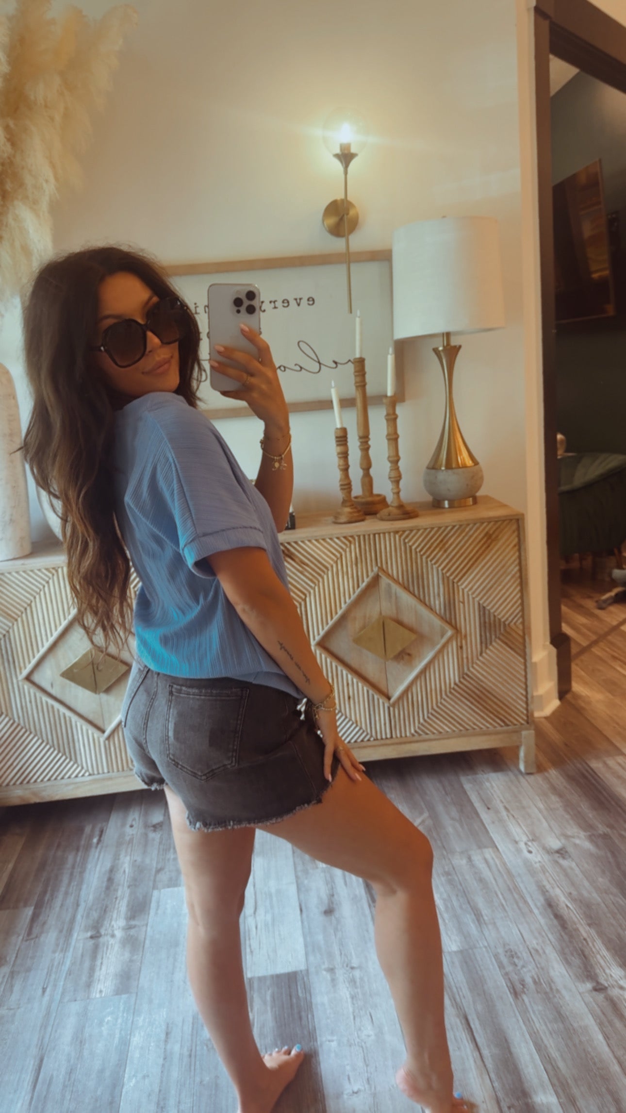 Mica Denim Black and Grey high Rise Distressed Shorts