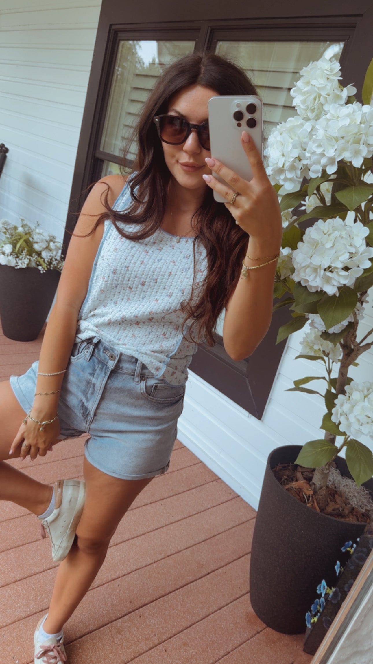 Blue and Pink Floral Sleeveless Tank