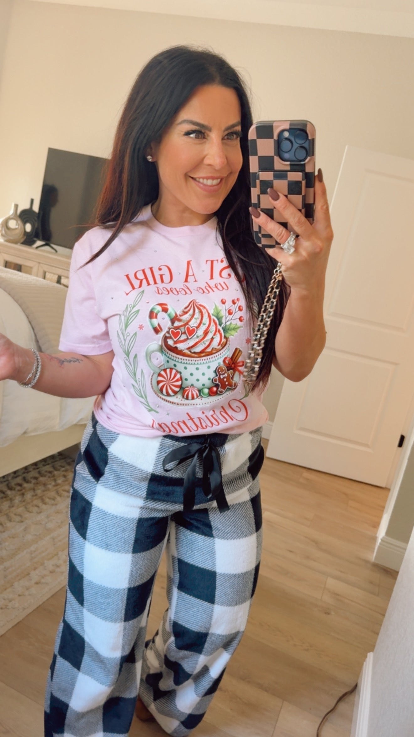 Just A Girl Who loves Christmas Crystal Embellished Top Bella Neane