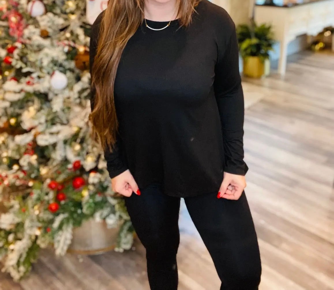 Ultra Soft Long Sleeve Lightweight Sweater Top Black