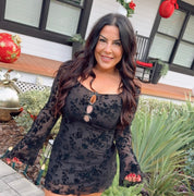 Sassy Black Lace Sheer Floral Black Long Sleeve Top