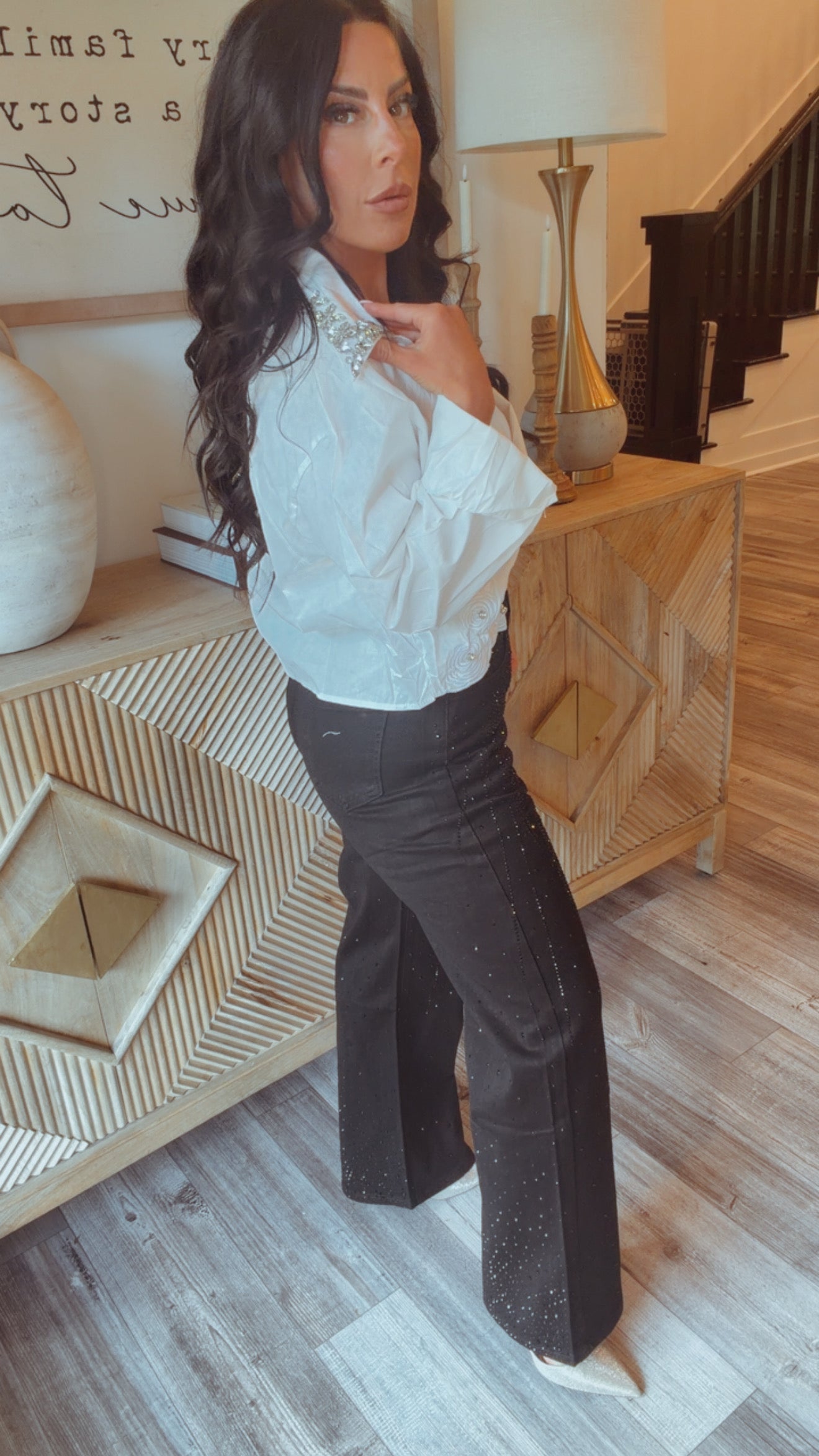 “After Dark” Black Studded Sparkle Jeans