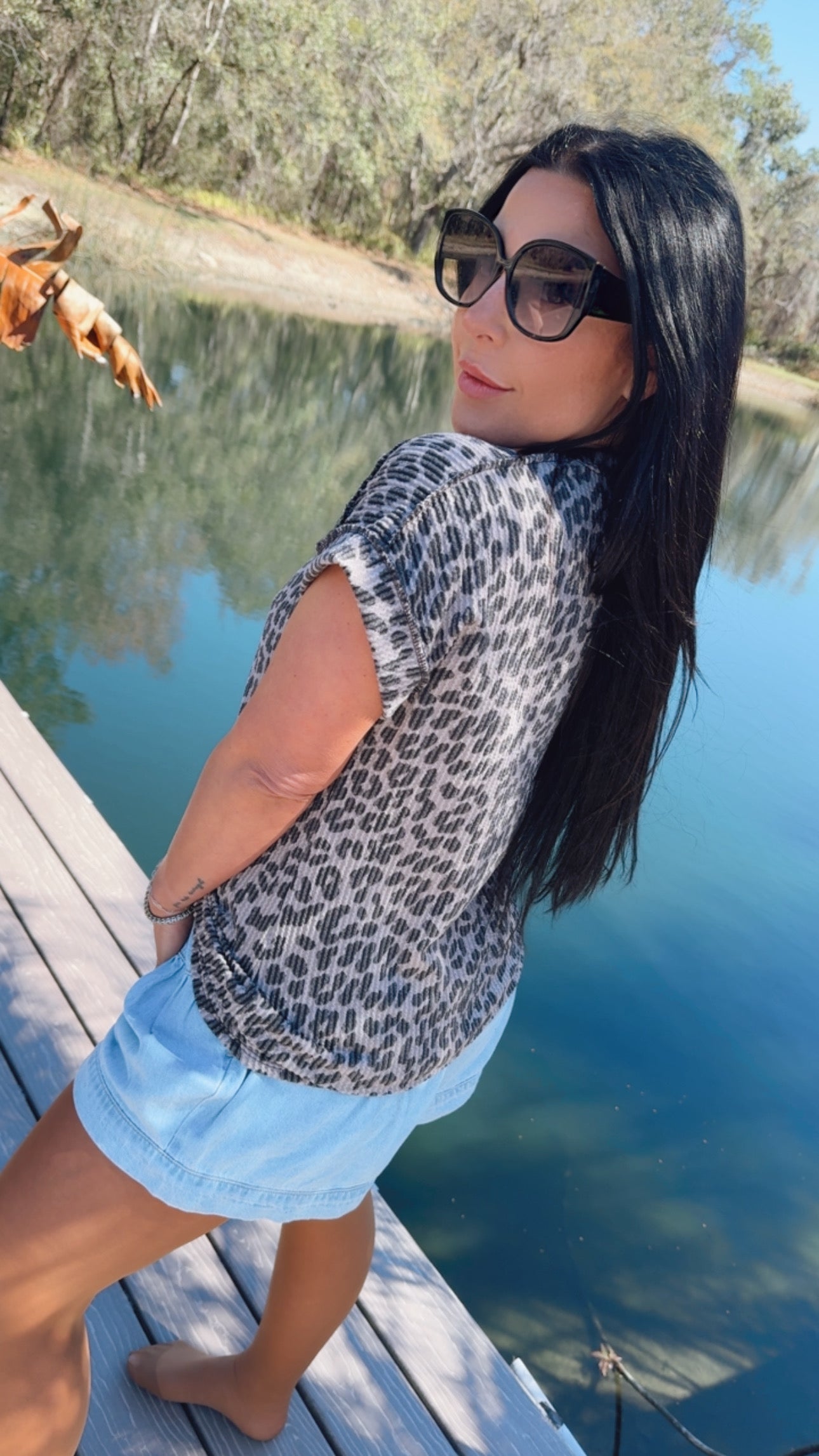 Soft Grey Leopard Relaxed Fit Top