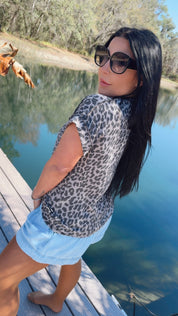 Soft Grey Leopard Relaxed Fit Top