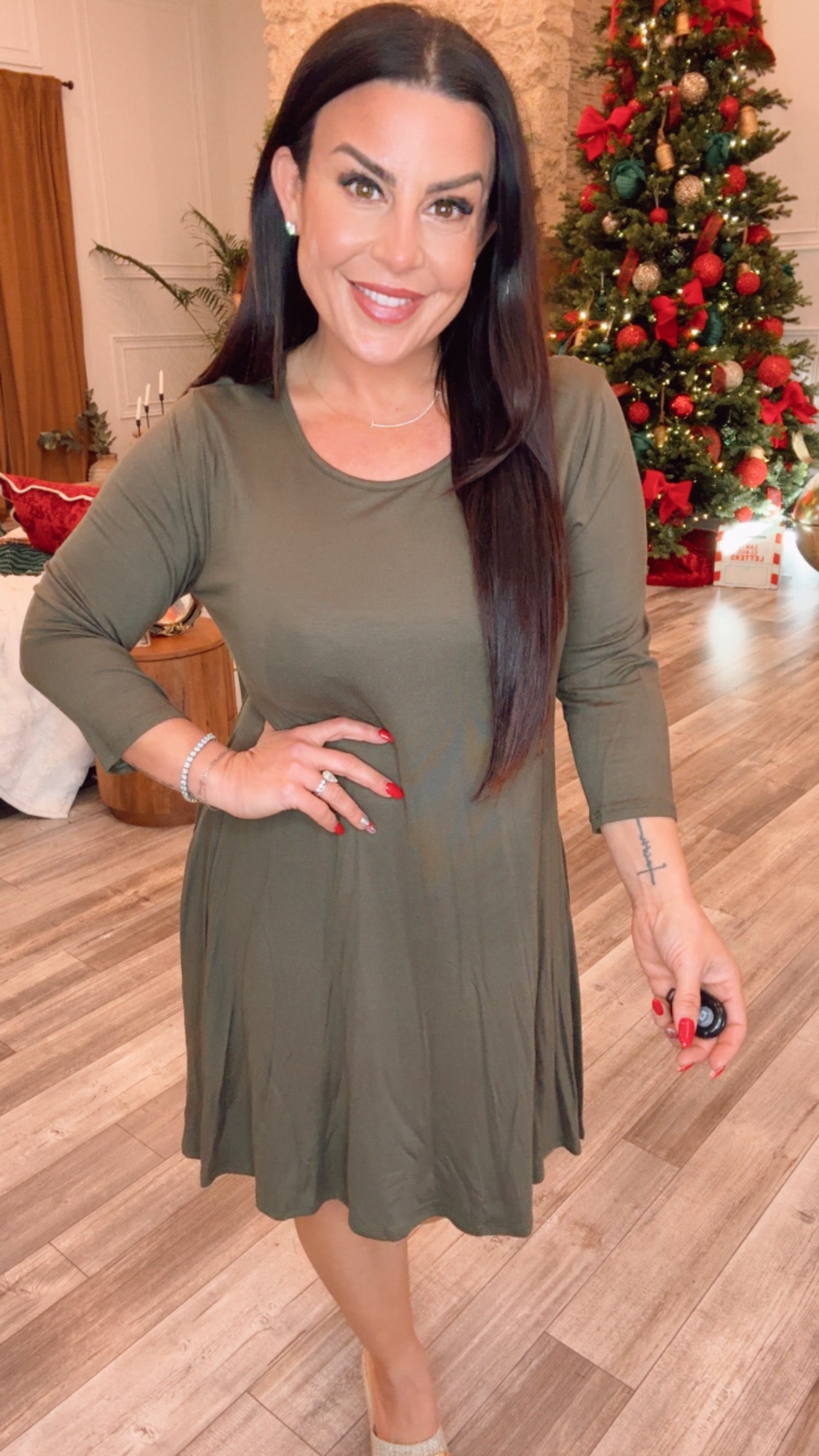Dark Green Ultra Soft 1/4 Sleeve Dress