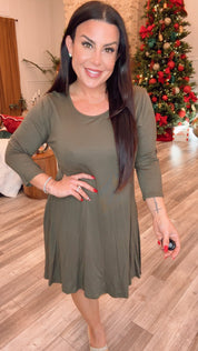 Dark Green Ultra Soft 1/4 Sleeve Dress