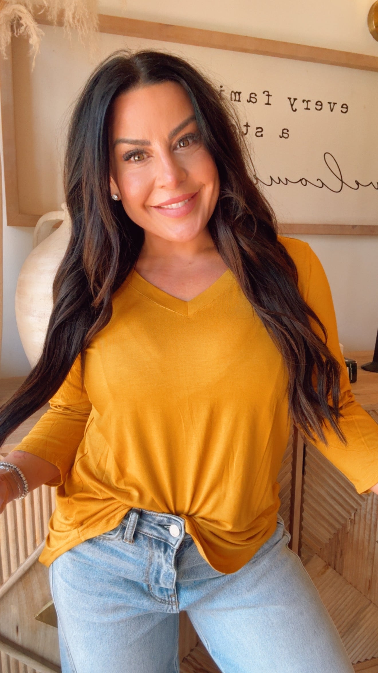 Ultra Soft 1/4 Sleeve Marigold Top