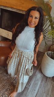 White Textured High Neck Sleeveless Top