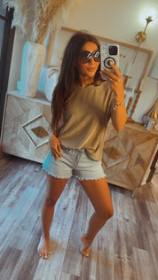 Chic Round Neck Taupe Top