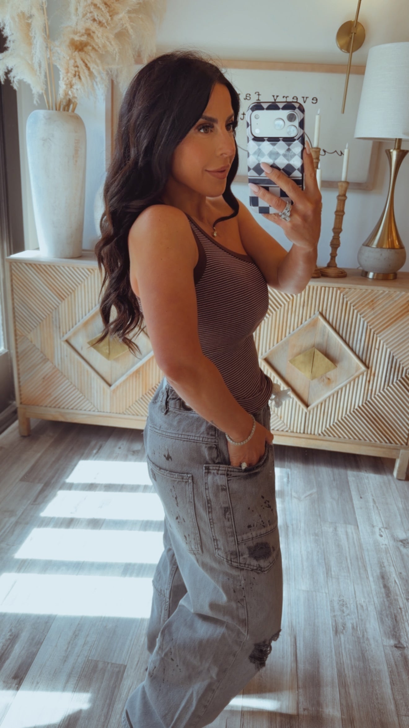 Brown and White Striped One Shoulder Top