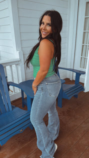 Kelly Green Scrunched Ruffle Hem Tank