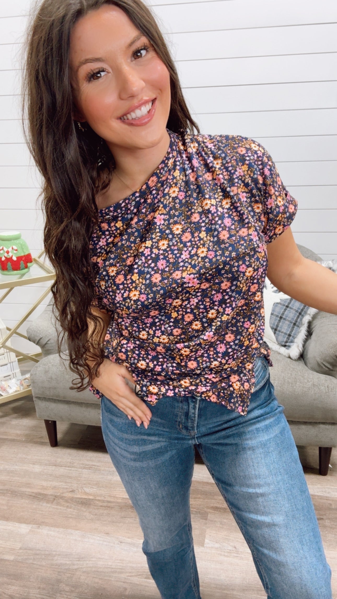 Blue and Floral Ultra Soft Top *Final Sale*